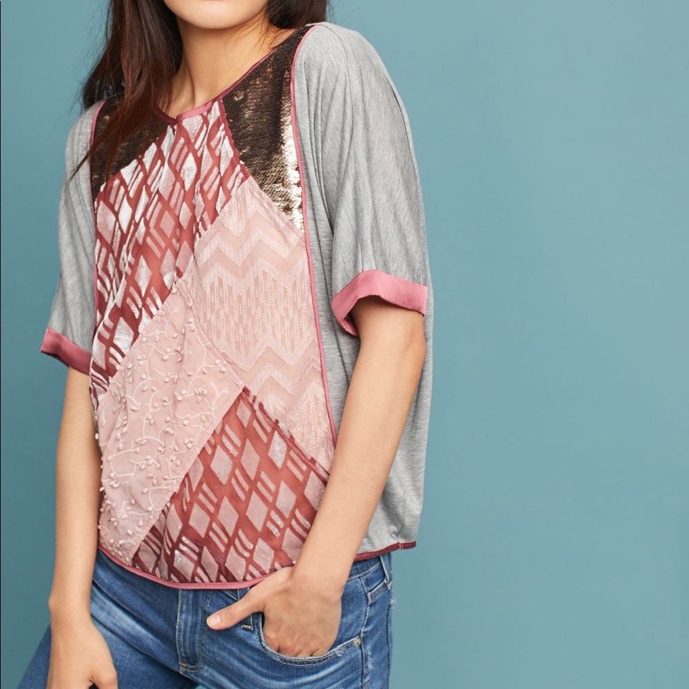 Anthropologie Tiny Velvet Patchwork Tee